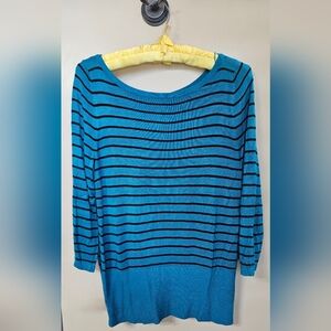 White House Black Market Women's Size Large Top NWT Stripes Teal